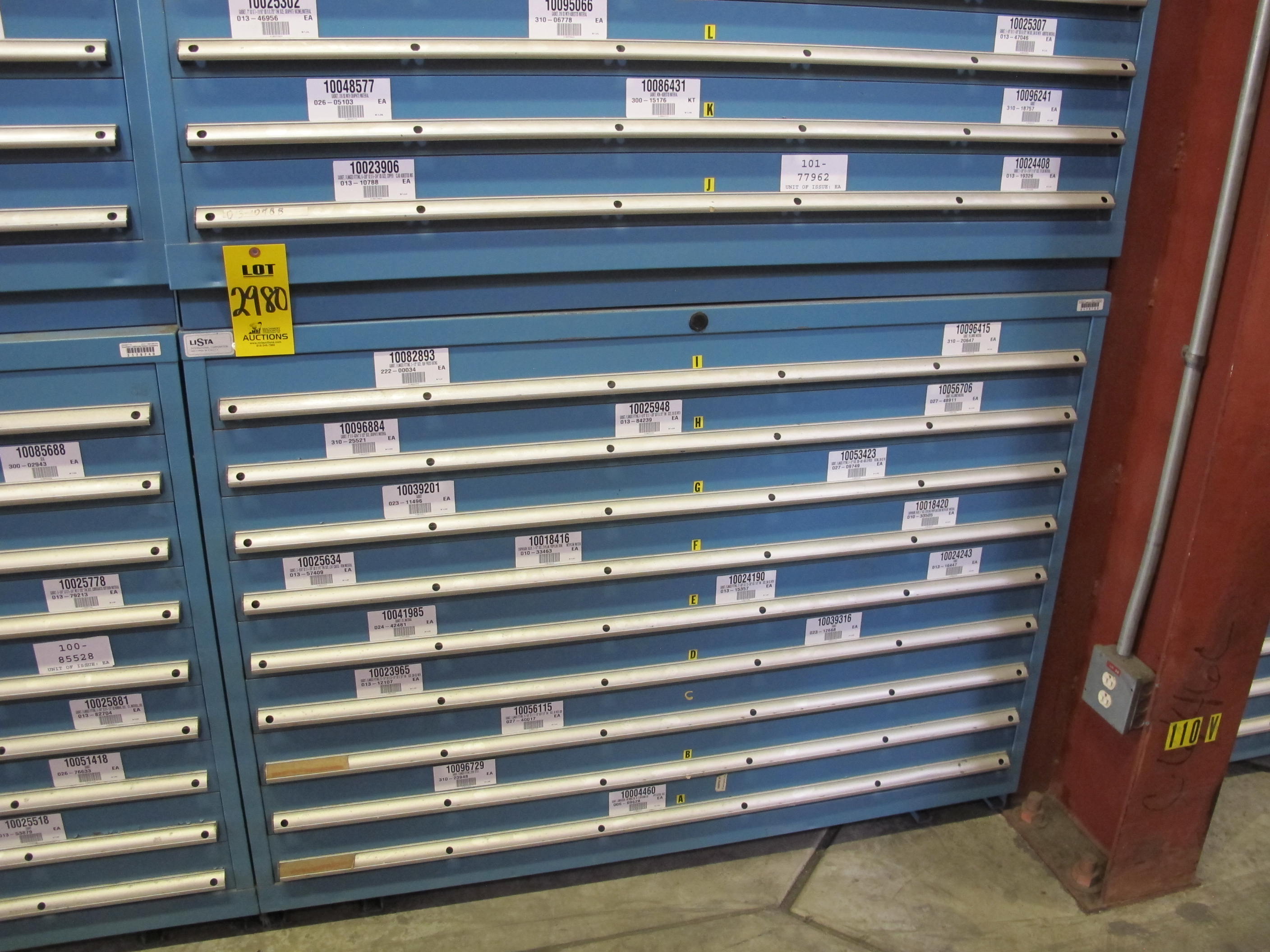 LISTA HEAVY DUTY 9-DRAWER PARTS CABINET W/ CONTENTS (W-50) LOADING & HANDLING FEE $25-